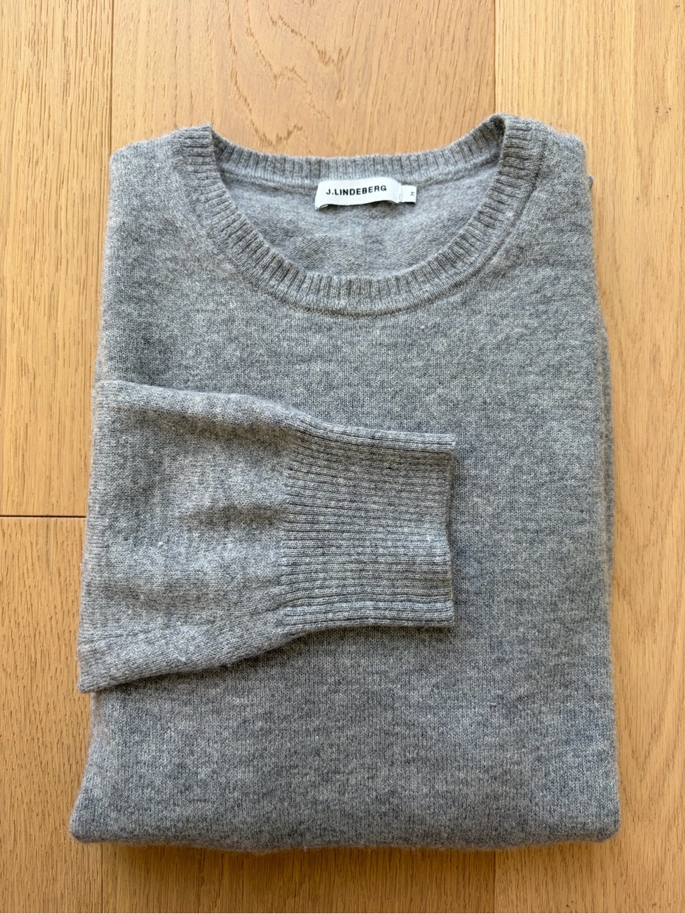 J.Lindeberg Light Gray Merino Wool-Cashmere C-Neck Sweater